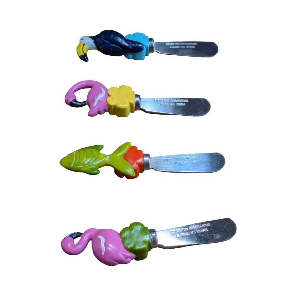 Tropical Themed Cheese Spreaders Boston Warehouse Stainless Steel Set Of 4